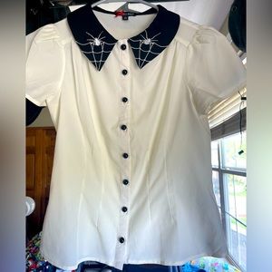 Hell Bunny Spiderweb Button Collared Blouse Size XS